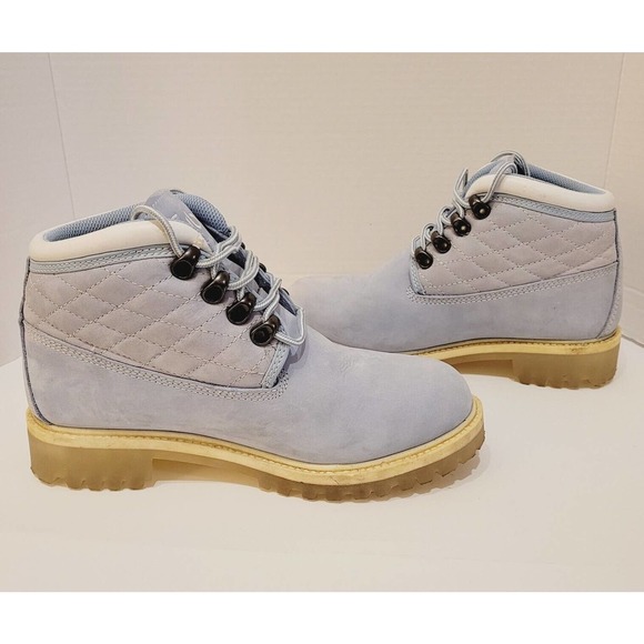 Vtg FUBU Collection Women’s Quilted Contender Boots POWDER BLUE 7M Construction - Picture 4 of 12